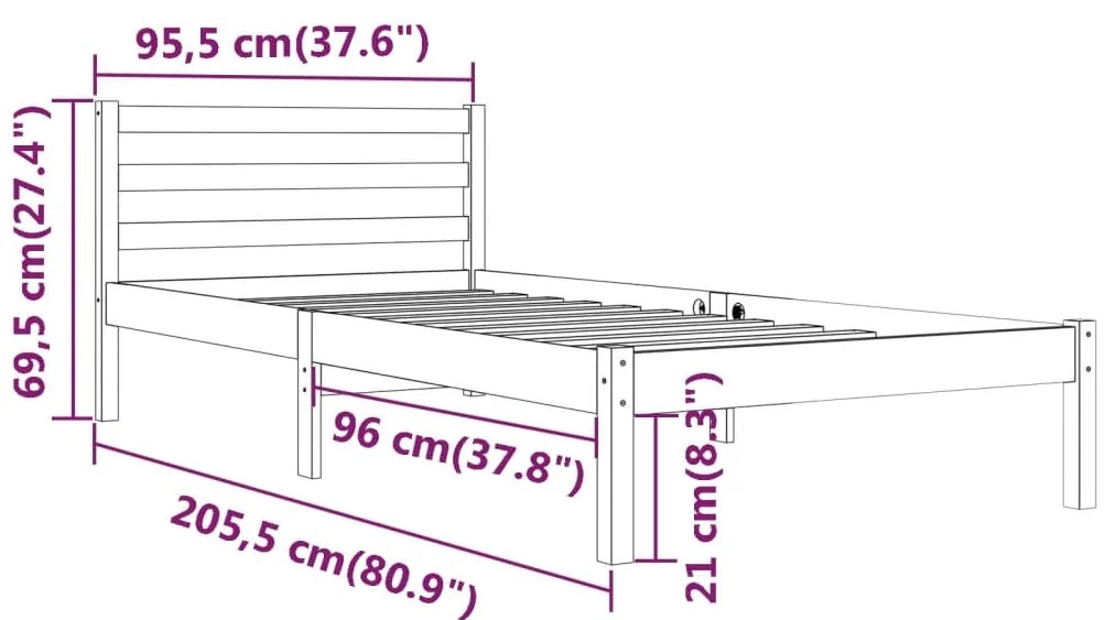 Estrutura de cama 90x200 cm pinho maciço branco