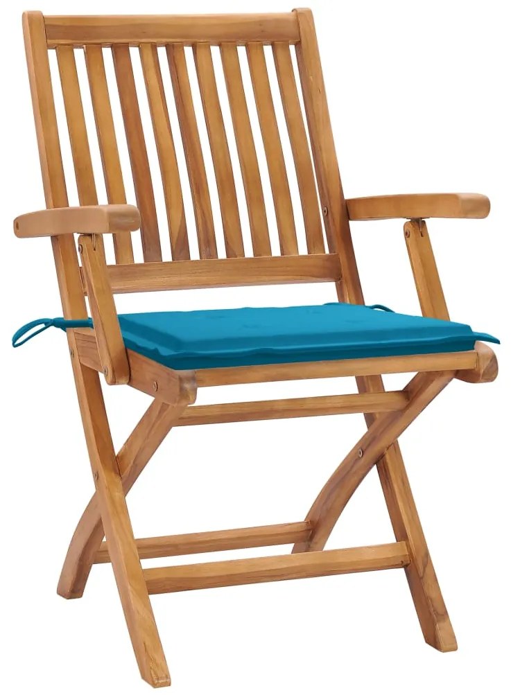 Cadeiras de jardim c/ almofadões azuis 2 pcs teca maciça