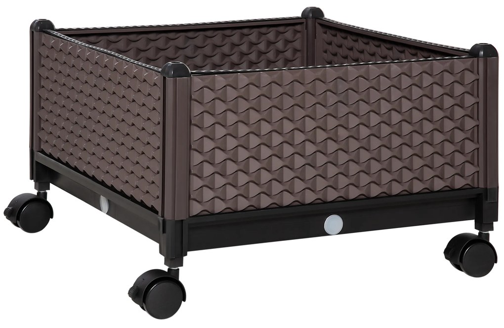 Outsunny Floreira Exterior Rodas Drenagem Cultivo Plantas Pátio 50x50x33cm Marrom | Aosom Portugal