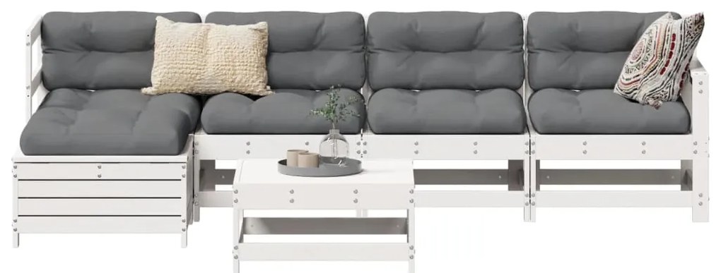 6 pcs conjunto sofás de jardim madeira de pinho maciça branco