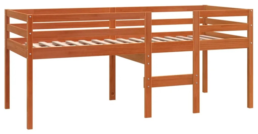 Cama alta 90x200 cm madeira de pinho maciça castanho cera