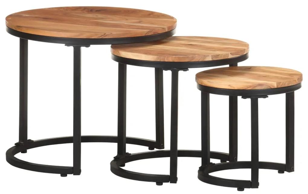 Mesas de apoio 3 pcs madeira de acácia maciça