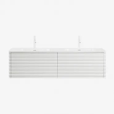 Conjunto De Móveis De Banheiro Em Madeira Noura Com Pias Integradas Branco & Sem Espelho & 2 X Branco ↑20 Cm Com Válvula - Sklum