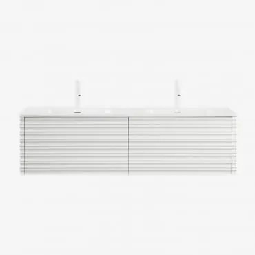 Conjunto De Móvel De Casa De Banho Suspenso 160x50 Cm Em Madeira Com Lavatórios Integrados Noura Branco & Sem Espelho & 2 X - Sklum