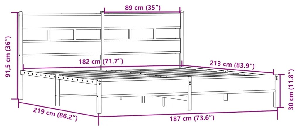 Estrutura de cama sem colchão 183x213cm metal carvalho sonoma