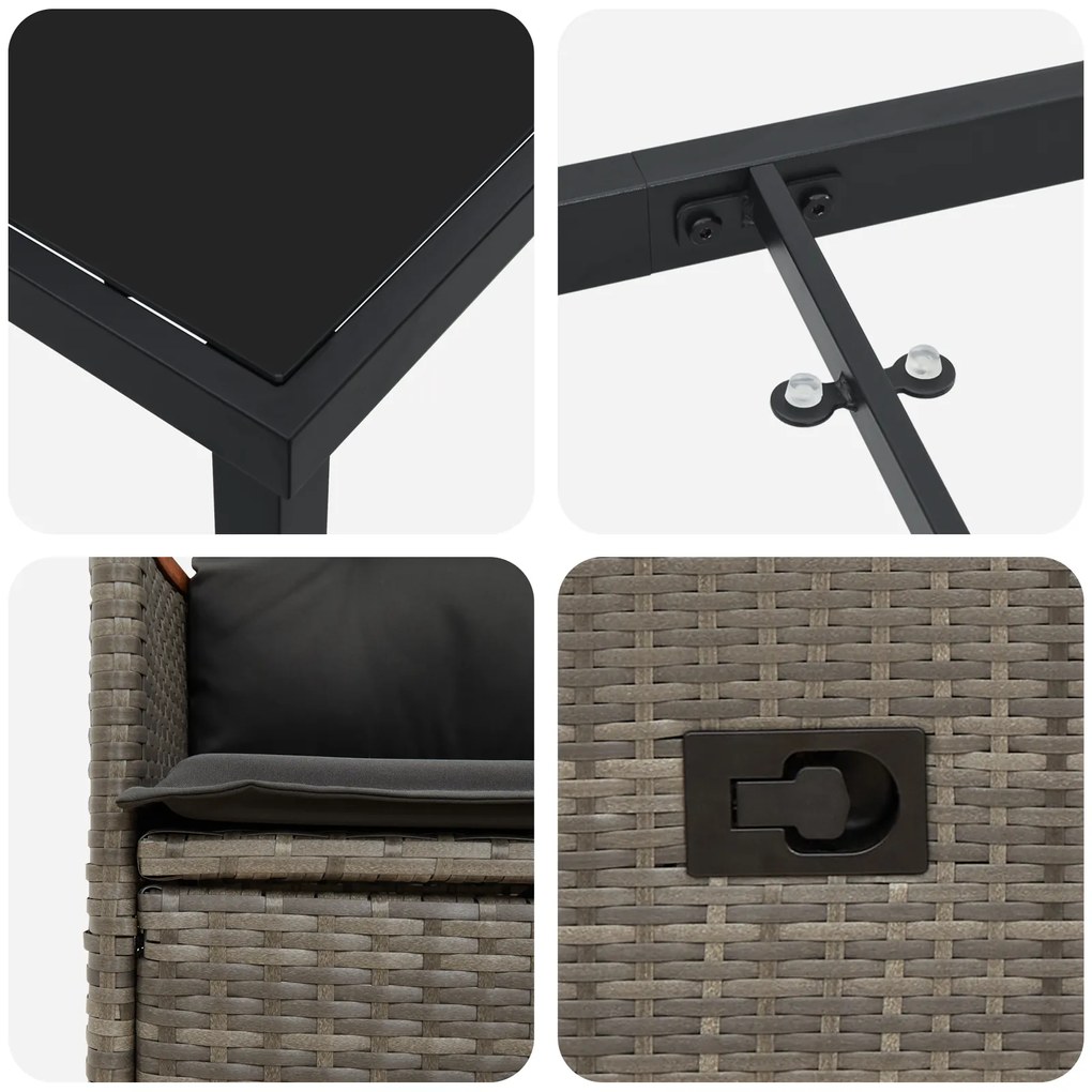 Conjunto de 7 Peças para Jantar de Jardim com Almofadas Cinza Rattan P