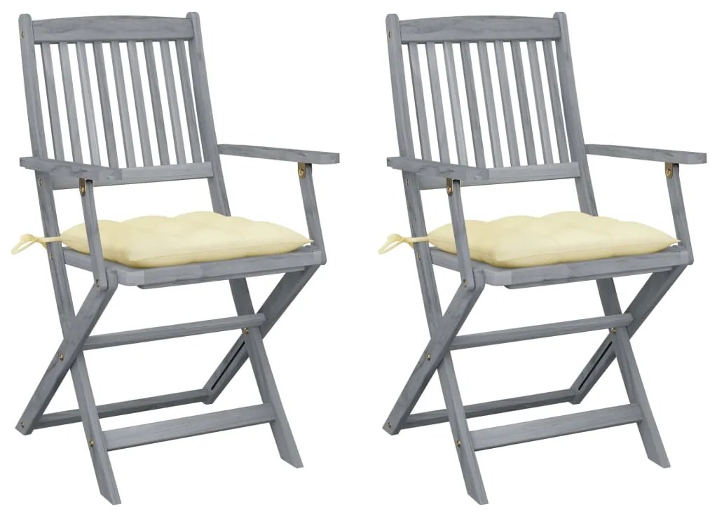 vidaXL Cadeiras exterior dobráveis c/ almofadões 2 pcs acácia maciça