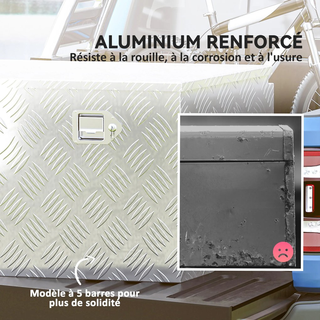 Caixa de Ferramentas para Reboque Trapezoidal, 73,7 x 41 x 46 cm, Com Fechadura, Prateada