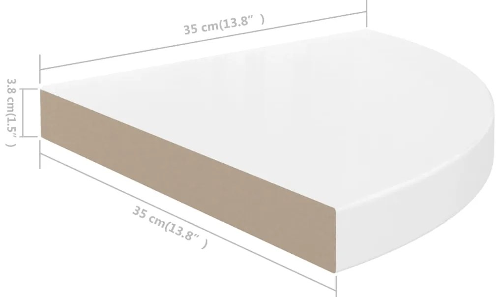 Prateleira de canto suspensa 35x35x3,8 cm MDF branco brilhante