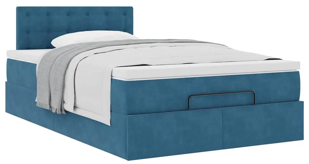 Cama otomana com colchão 120x190 cm veludo azul-escuro