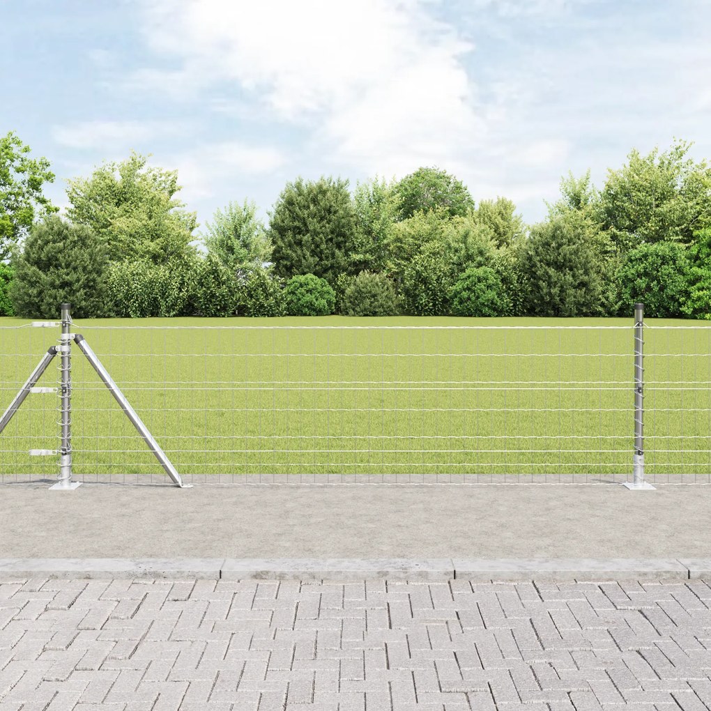 vidaXL Cerca Euro com 13 Postes Flangeados 0.6x50 m de Aço Galvanizado