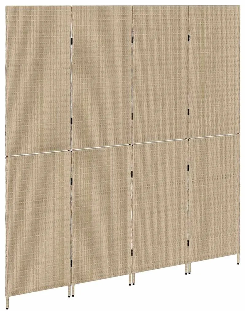 Divisor de Ambiente 4 Painéis Dobrável Bege 196x180 cm Polyrattan