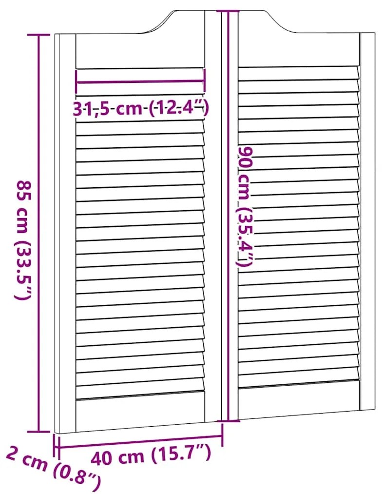 Portas de batente design de persiana 1-Par 90x80cm pinho maciço