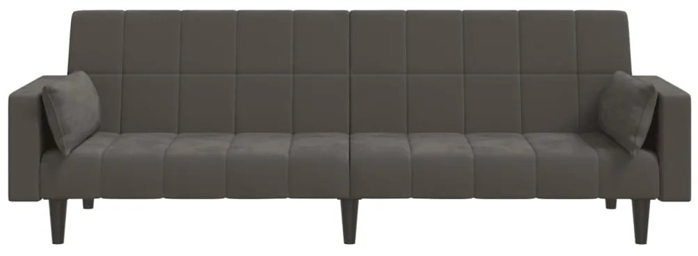 Sofá-cama 2 lugares com duas almofadas veludo cinzento-escuro