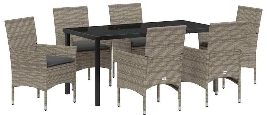 Conjunto de Jantar de Jardim com 7 Peças e Almofadas Cinza em Rattan P