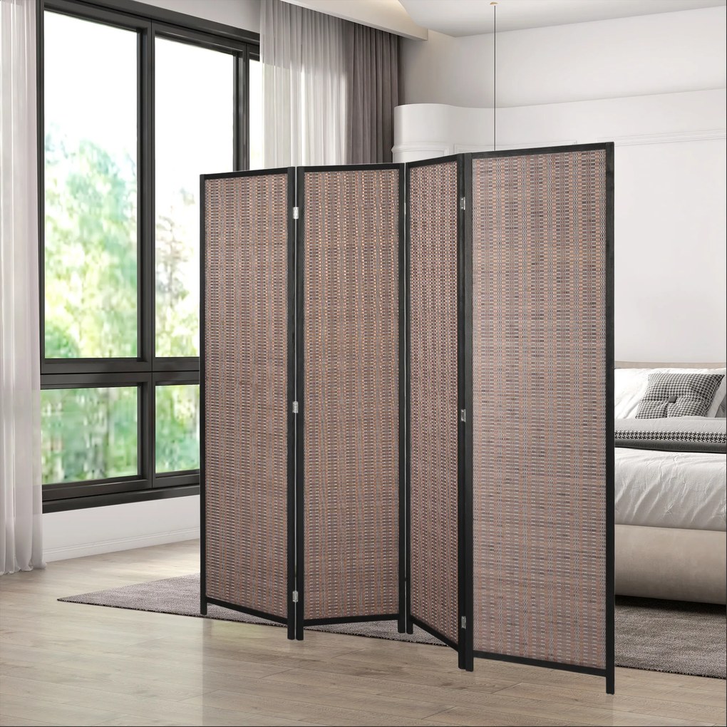 Biombo de madeira 180 x 180 cm para divisão de espaços, divisória dobrável de 4 painéis, castanho
