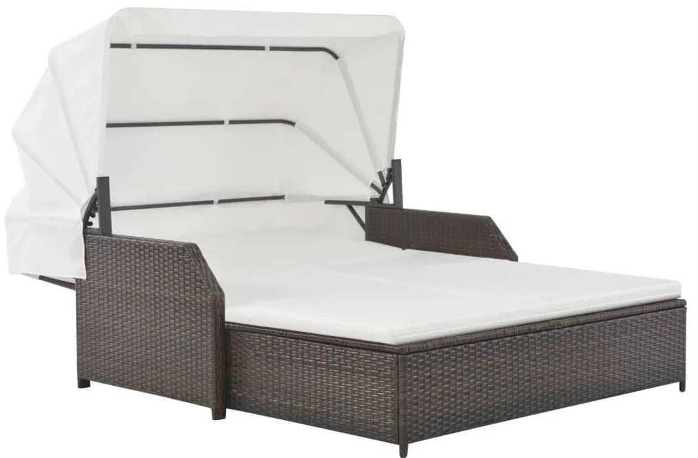 vidaXL Espreguiçadeira com toldo para 2 pessoas vime PE castanho