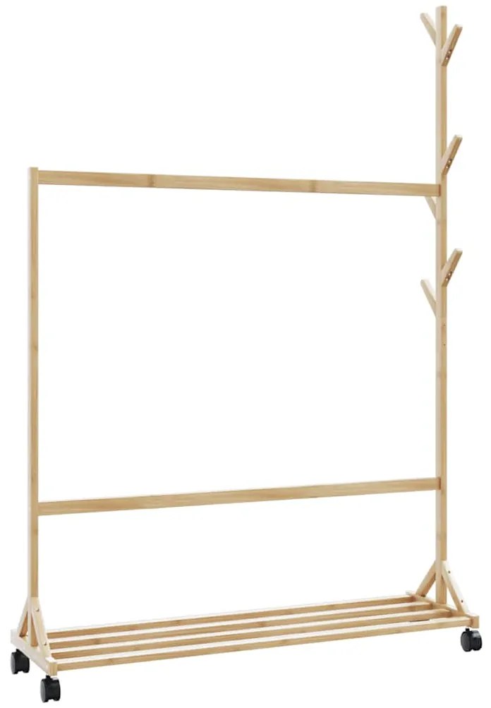 Cabide com ganchos e rodas 100x35x157 cm bambu