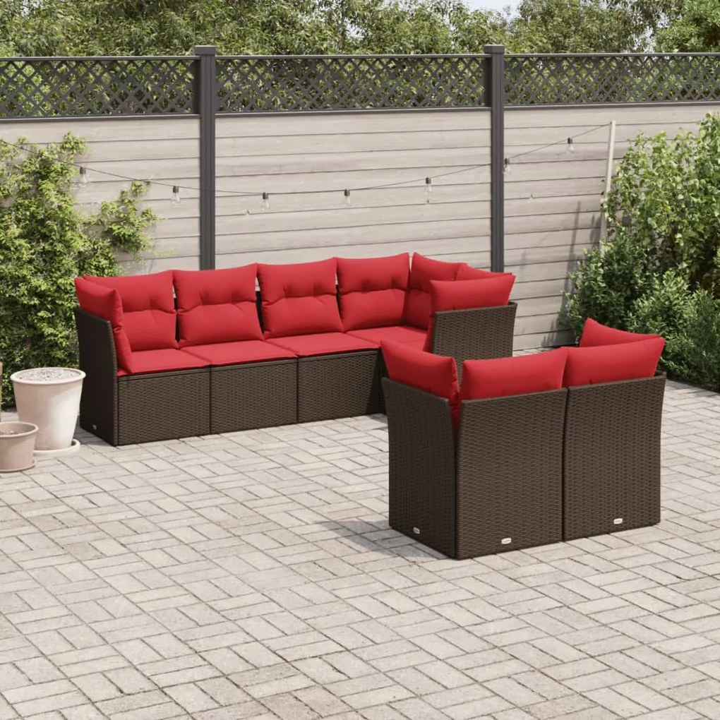 vidaXL 7 pcs conjunto de sofás jardim c/ almofadões vime PE castanho