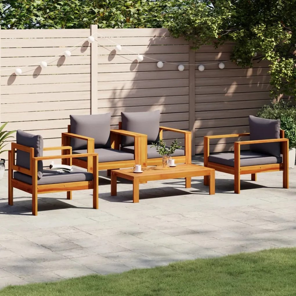 vidaXL 5 pcs conjunto de sofás de jardim com almofadões acácia maciça