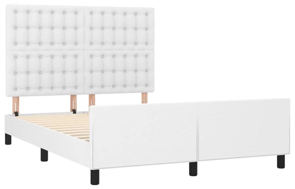 Estrutura cama c/ cabeceira 140x200 cm couro artificial branco