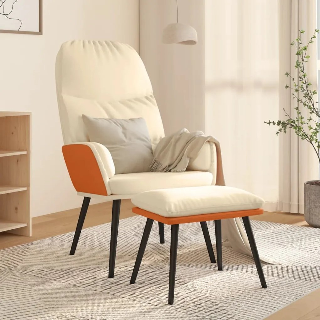 vidaXL Cadeira de descanso com banco tecido branco nata