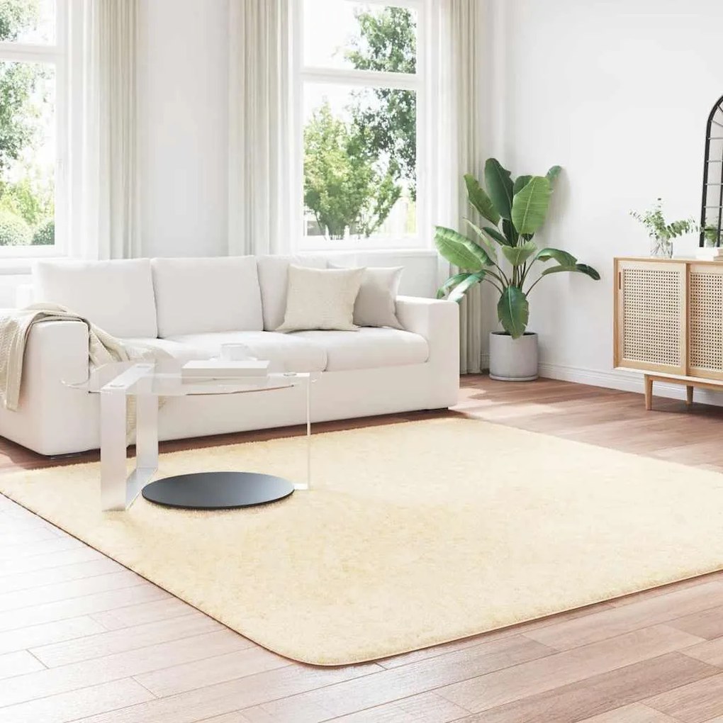 Tapete shaggy de pelo alto NAVARRA 240x240 cm poliéster creme