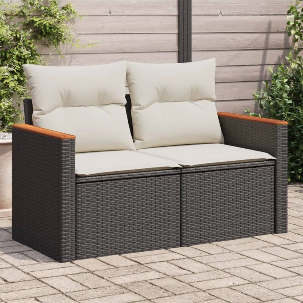 vidaXL Sofá de jardim com almofadões 2 lugares vime PE preto