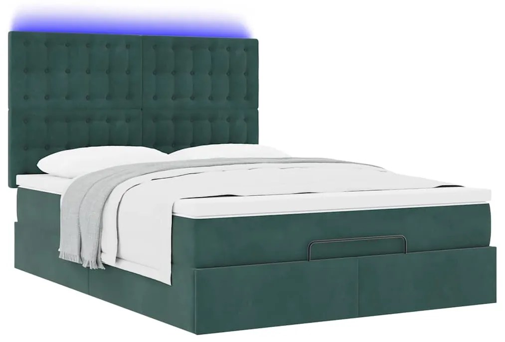 Estrutura cama otomana colchões 140x200 cm veludo verde escuro