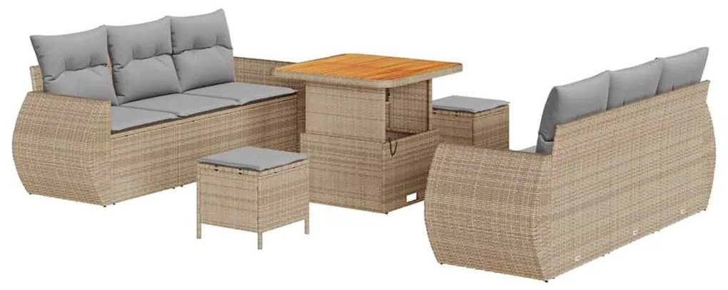 Conjunto de Sofás de Jardim vidaXL de 9 Peças com Almofadas Bege Polir