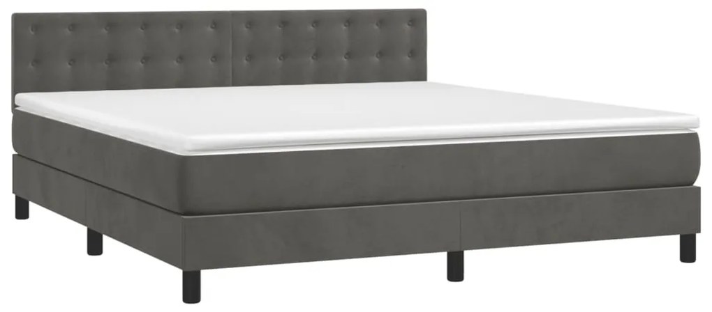 Cama box spring c/ colchão/LED 180x200cm veludo cinzento-escuro