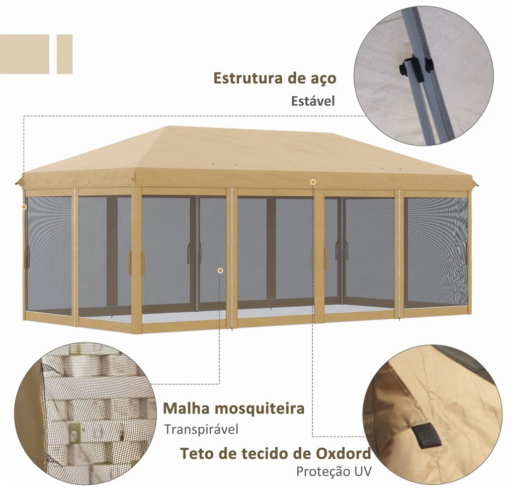 Tenda para Festas 6x3 m Tenda de Jardim com 6 Mosquiteiros Bolsa de Tr