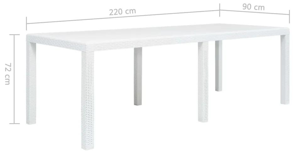 Mesa de jardim 220x90x72 cm plástico branco com aspeto de vime
