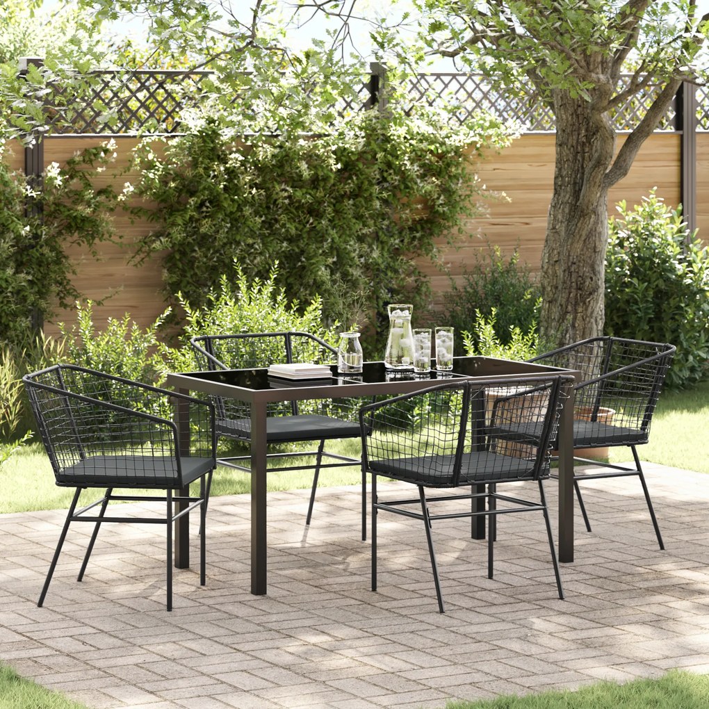 vidaXL Conjunto de Jantar de Jardim de 5 Peças com Almofadas Rattan Poly Preto