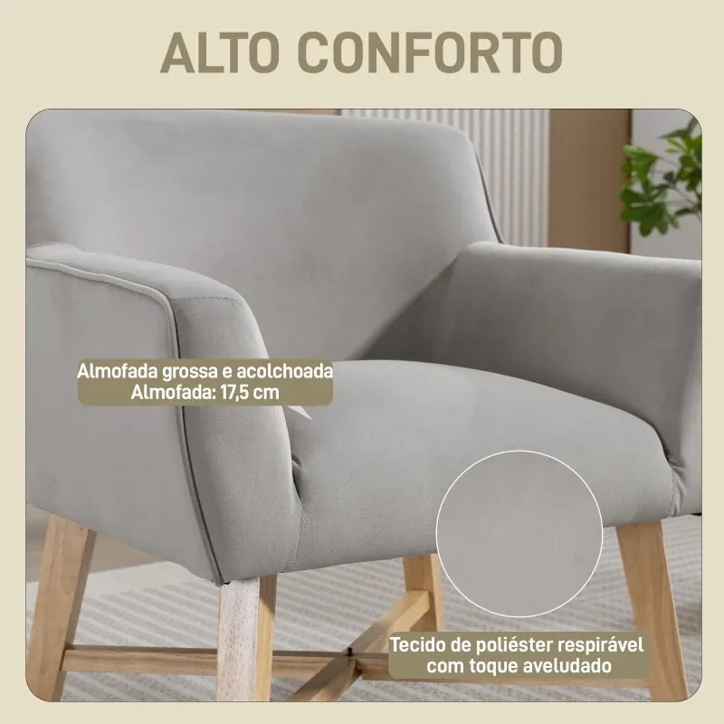 Poltrona de Sala de Estar Poltrona Relax Moderna com Apoio para os Braços Acolchoados Pés de Madeira 67x65x74 cm Cinzento