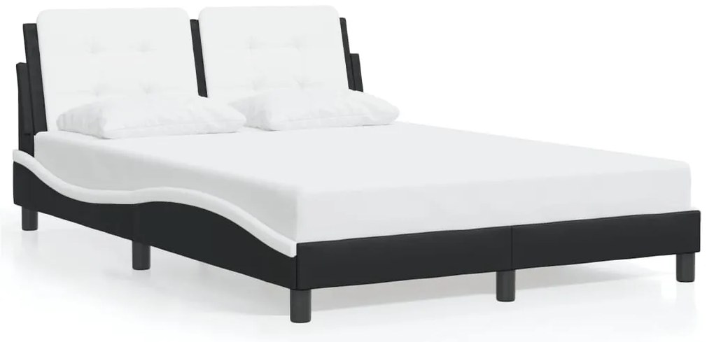 Estrutura cama c/ luzes LED 120x200cm couro artif. preto/branco