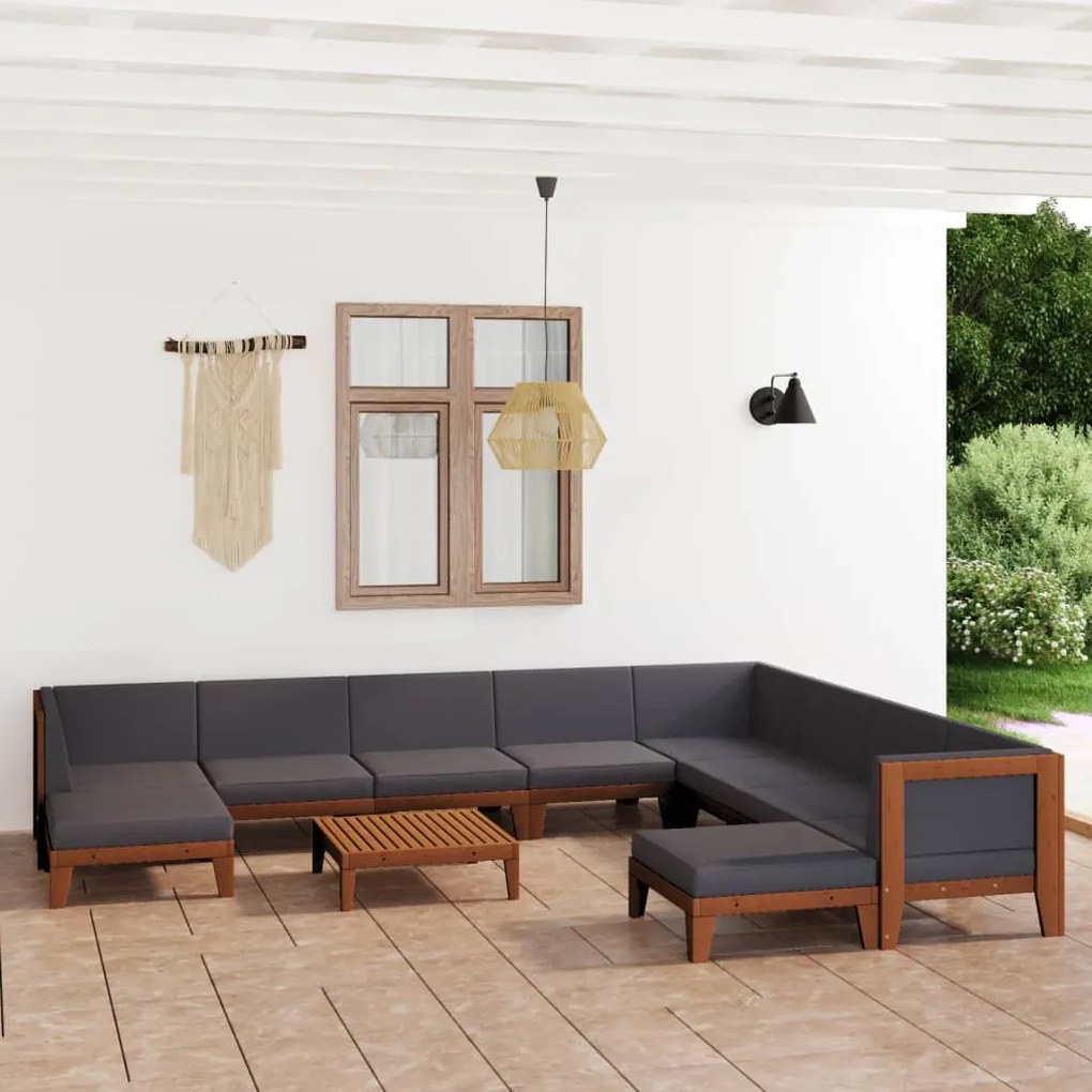vidaXL 11 pcs conjunto lounge de jardim c/ almofadões acácia maciça