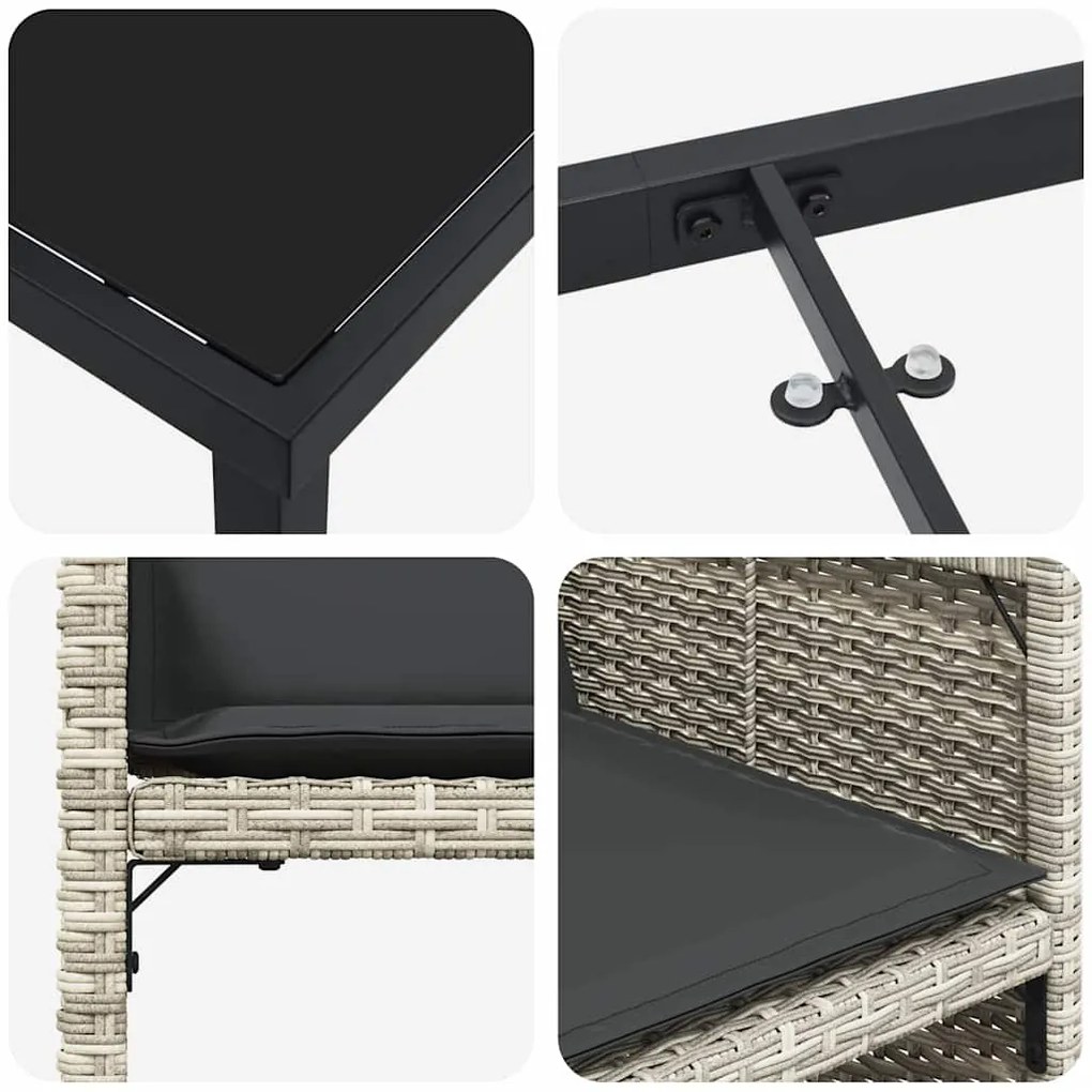 Conjunto de Jantar de Jardim com Almofadas Cinza Claro Rattan Poly