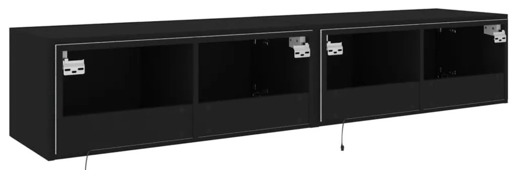 Móveis de parede p/ TV com luzes LED 2 pcs 80x35x31 cm preto