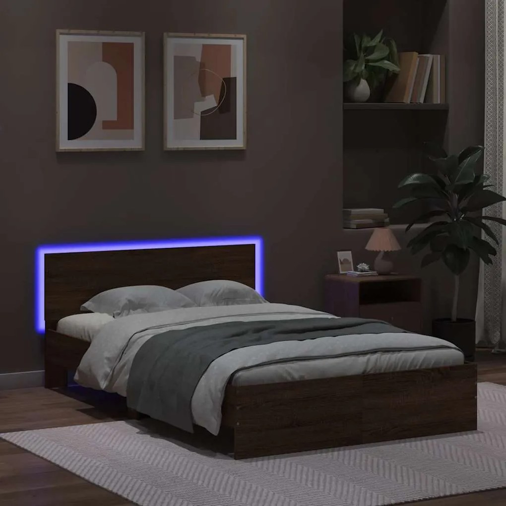 Estrutura cama cabeceira/luzes LED 120x200 cm carvalho castanho