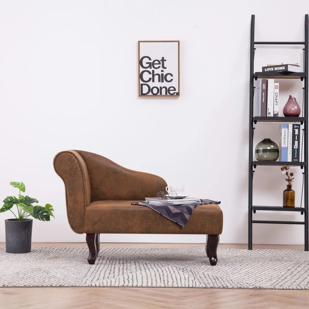 vidaXL Chaise longue camurça artificial castanho