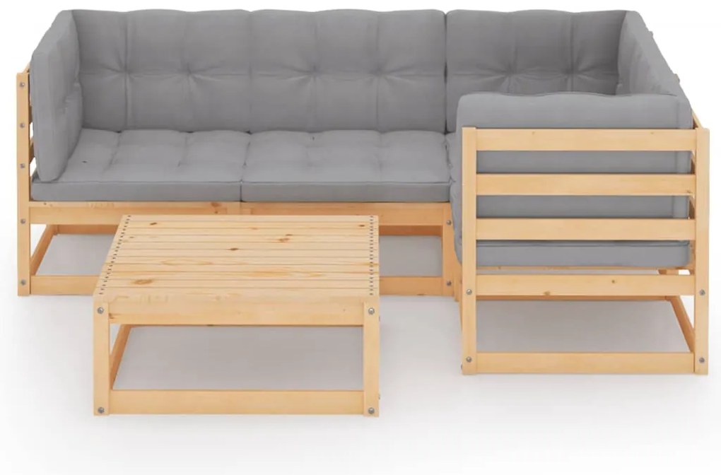 5 pcs conjunto lounge de jardim c/ almofadões pinho m6aciço