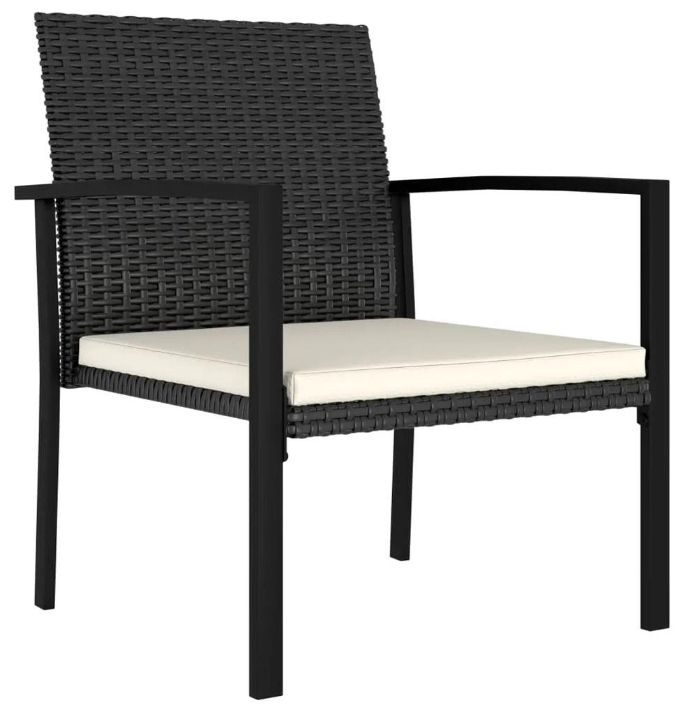 3 pcs conjunto de jantar para jardim vime PE preto