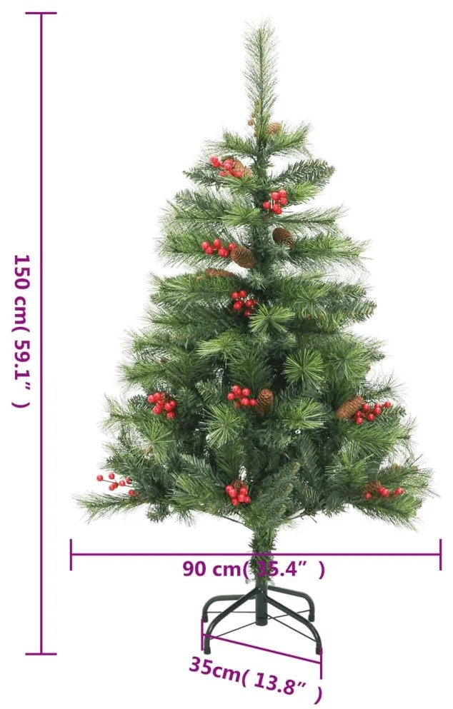 Árvore de Natal artificial articulada c/ pinhas e bagas 150 cm