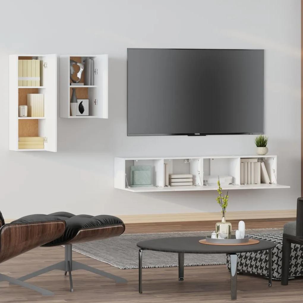 4 pcs conjunto de móveis de TV derivados de madeira branco