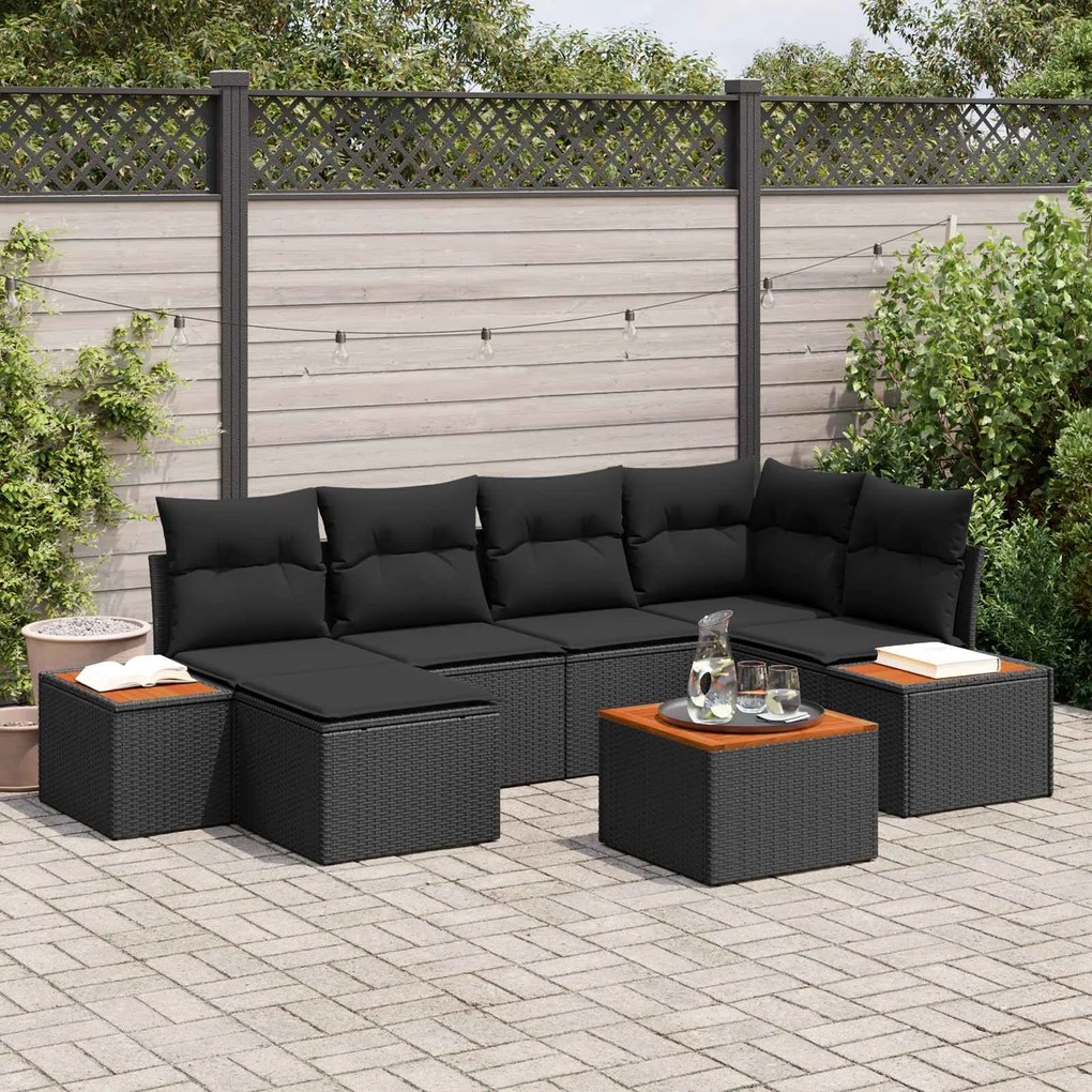 vidaXL Conjunto de Sofá de Jardim com almofada 7 pcs Preto vime PE