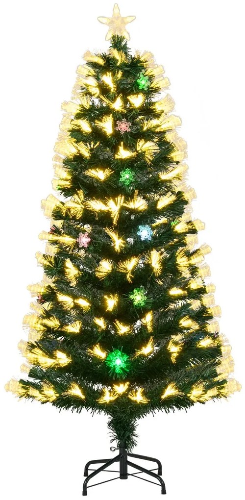 Árvore de Natal de fibra ótica de 150 cm artificial pré-iluminada (DECORAÇÕES NÃO INCLUIDAS) com 8 modos de luz 170 pontas de ramos 20 flocos de neve