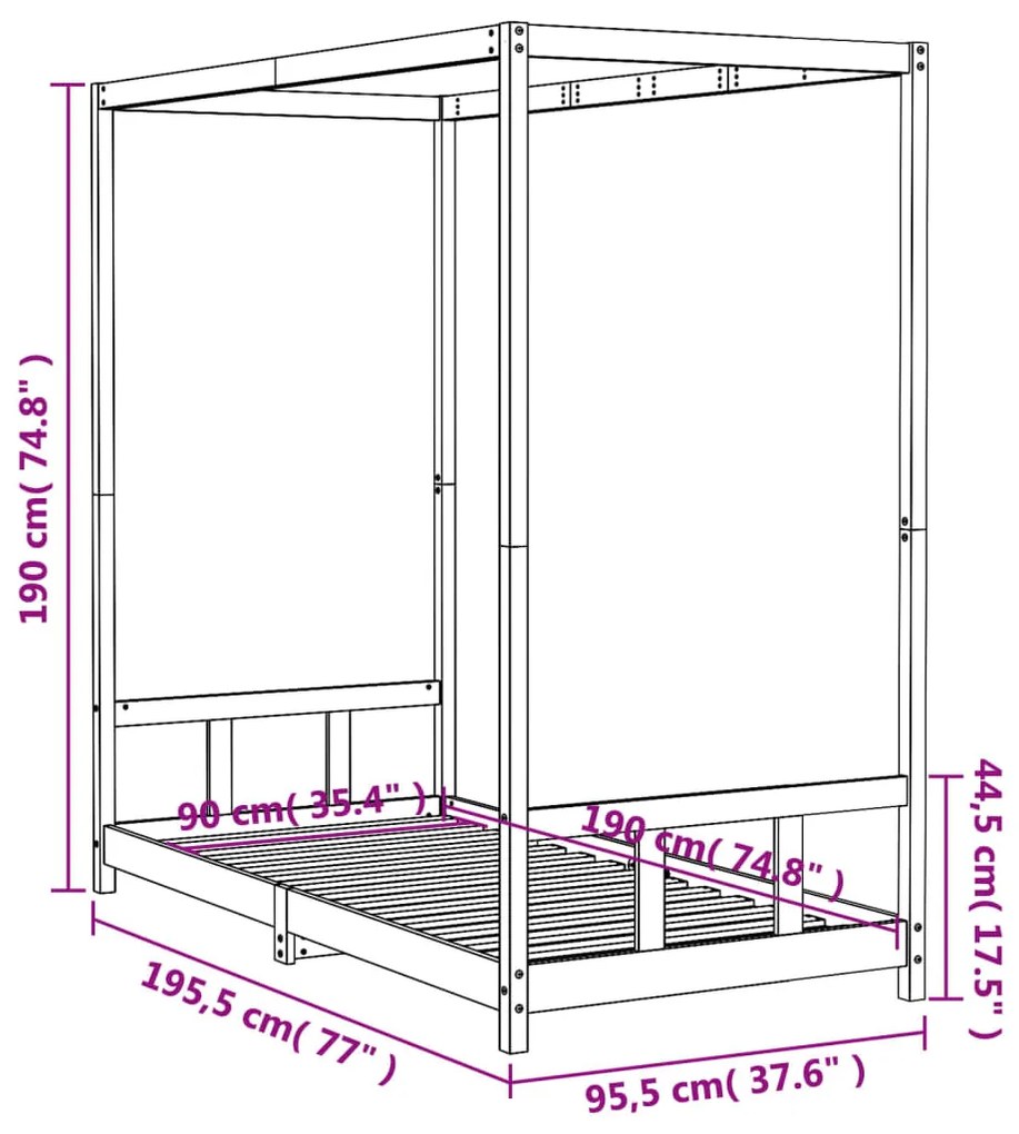 Estrutura de cama infantil 90x190 cm pinho maciço preto