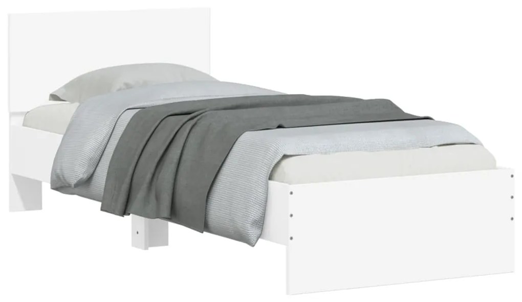 Estrutura de cama com cabeceira e luzes LED 90x200 cm branco