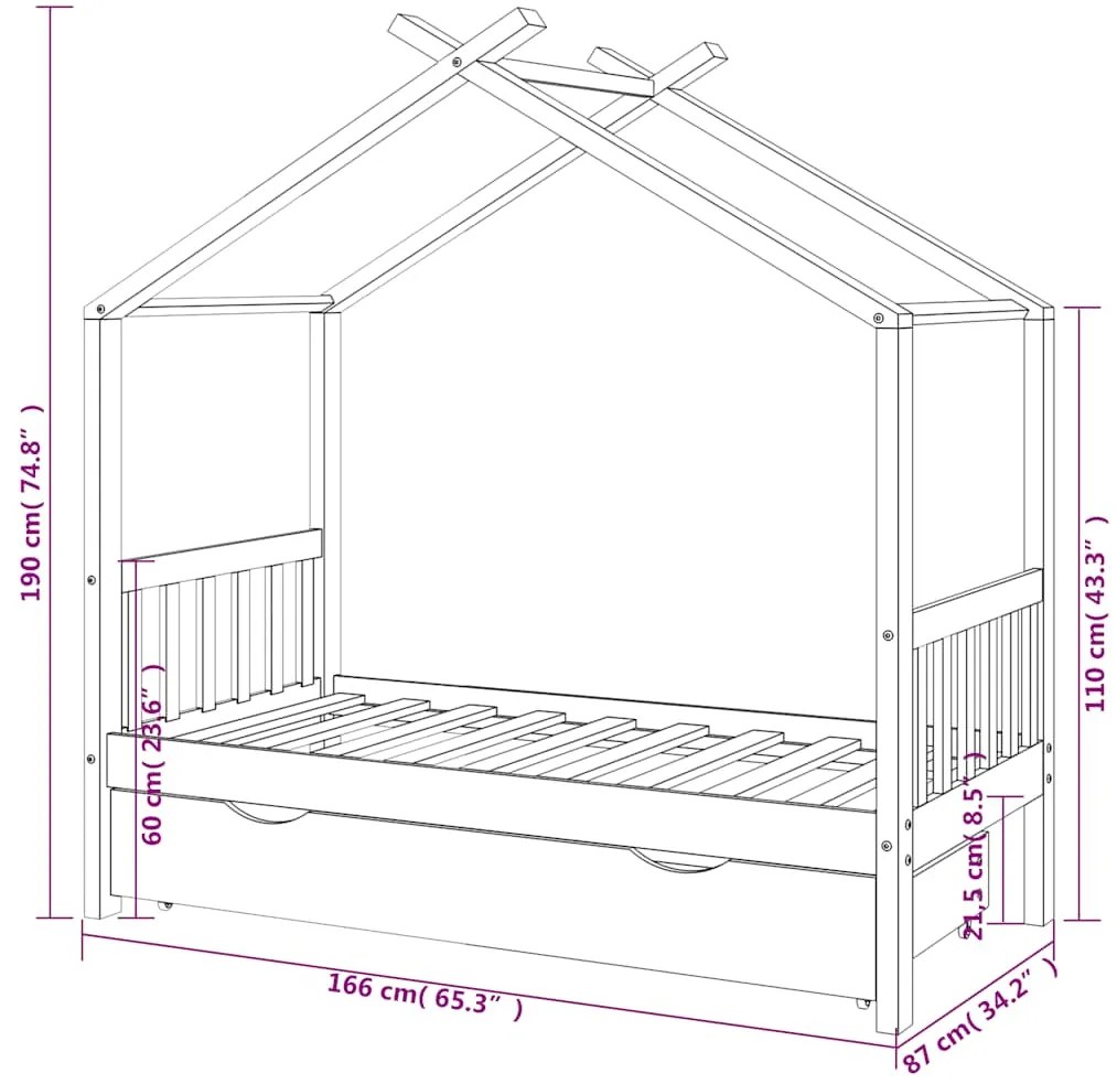 Estrutura cama criança c/ gaveta 80x160 cm pinho maciço branco